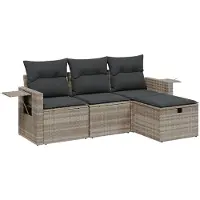Syfax 4-tlg. Garten-Sofagarnitur mit Kissen Hellgrau Poly Rattan