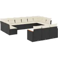 Syfax 13-tlg. Garten-Sofagarnitur mit Kissen Schwarz Poly Rattan