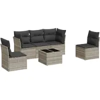 Syfax 6-tlg. Garten-Sofagarnitur mit Kissen Hellgrau Poly Rattan