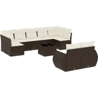 Syfax 10-tlg. Garten-Sofagarnitur mit Kissen Braun Poly Rattan