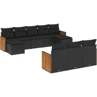 Syfax 10-tlg. Garten-Sofagarnitur mit Kissen Schwarz Poly Rattan