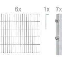 Alberts Doppelstabmattenzaun 8-6-8, Matten 2,50 m, Höhe 1,43 m, Länge 15 m, feuerverzinkt, Zaun als Komplettset, Pfosten mit Abdeckleiste 60x40 mm