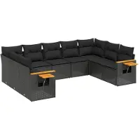 Syfax 9-tlg. Garten-Sofagarnitur mit Kissen Schwarz Poly Rattan