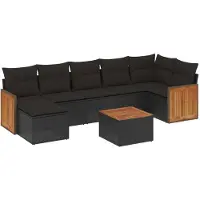 Syfax 8-tlg. Garten-Sofagarnitur mit Kissen Schwarz Poly Rattan