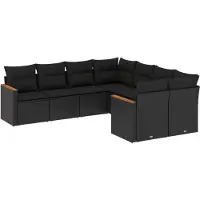 Syfax 8-tlg. Garten-Sofagarnitur mit Kissen Schwarz Poly Rattan