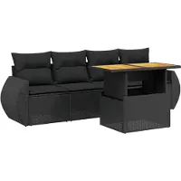 Syfax 5-tlg. Garten-Sofagarnitur mit Kissen Schwarz Poly Rattan