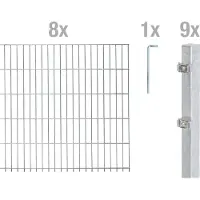 Alberts Doppelstabmattenzaun 8-6-8, Matten 2,50 m, Höhe 63 cm, Länge 20 m, feuerverzinkt, Zaun als Komplettset, Pfosten mit Abdeckleiste 60x40 mm