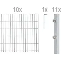 Alberts Doppelstabmattenzaun 8-6-8, Matten 2,50 m, Höhe 2,43 m, Länge 25 m, feuerverzinkt, Zaun als Komplettset, Pfosten mit Abdeckleiste 60x40 mm