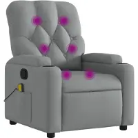 Syfax Massagesessel Hellgrau Stoff mit Liegefunktion, 6-Punkt-Vibrationsmassage, Getränkehalter, Seitentasche 74x86,5x93,5 cm