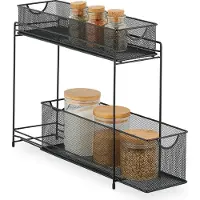 Relaxdays Küchenschrank Organizer, ausziehbares Unterschrank Regal, 2 Schubladen, Metall, HBT: 40 x 15 x 46 cm, schwarz