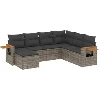 Syfax 7-tlg. Garten-Sofagarnitur mit Kissen Grau Poly Rattan