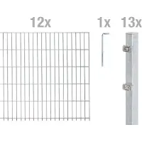 Alberts Doppelstabmattenzaun 8-6-8, Matten 2,50 m, Höhe 1,43 m, Länge 30 m, feuerverzinkt, Zaun als Komplettset, Pfosten mit Abdeckleiste 60x40 mm