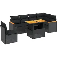 Syfax 7-tlg. Garten-Sofagarnitur mit Kissen Schwarz Poly Rattan