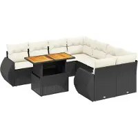 Syfax 9-tlg. Garten-Sofagarnitur mit Kissen Schwarz Poly Rattan
