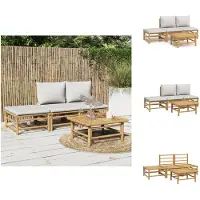 vidaXL 4-tlg. Garten-Lounge-Set mit Hellgrauen Kissen Bambus - Gartenmöbel-Sets