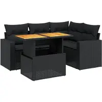 Syfax 5-tlg. Garten-Sofagarnitur mit Kissen Schwarz Poly Rattan