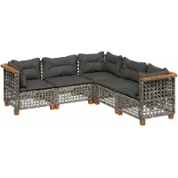 Syfax 5-tlg. Garten-Sofagarnitur mit Kissen Grau Poly Rattan