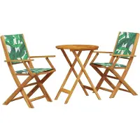 Syfax 3-tlg. Bistro-Set Blattmuster Stoff und Massivholz
