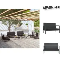 vidaXL 8-tlg. Garten-Lounge-Set mit Auflagen Poly Rattan Schwarz - Gartenmöbel-Sets