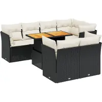 Syfax 8-tlg. Garten-Sofagarnitur mit Kissen Schwarz Poly Rattan