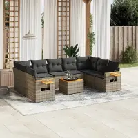Syfax 10-tlg. Garten-Sofagarnitur mit Kissen Grau Poly Rattan