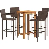 Syfax 5-tlg. Gartenbar-Set Braun Massivholz Akazie und Poly Rattan