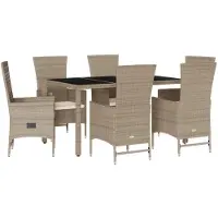 Syfax 7-tlg. Garten-Essgruppe mit Kissen Beige Poly Rattan
