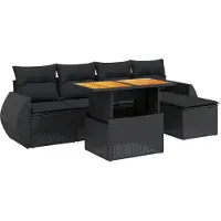 Syfax 6-tlg. Garten-Sofagarnitur mit Kissen Schwarz Poly Rattan