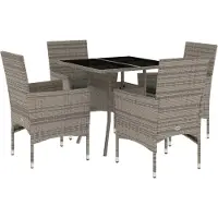 Syfax 5-tlg. Garten-Essgruppe mit Kissen Grau Poly Rattan und Glas