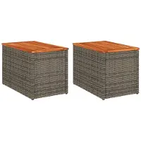Syfax Garten-Beistelltische 2 Stk. Grau 55x34x37cm Poly Rattan Holz
