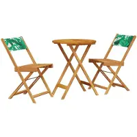 Syfax 3-tlg. Bistro-Set Blattmuster Stoff und Massivholz