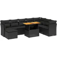 Syfax 9-tlg. Garten-Sofagarnitur mit Kissen Schwarz Poly Rattan