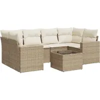 Syfax 7-tlg. Garten-Sofagarnitur mit Kissen Beige Poly Rattan