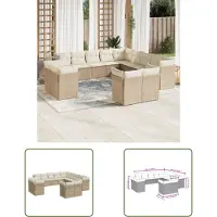 The Living Store 13-tlg. Garten-Sofagarnitur mit Kissen Beige Poly Rattan