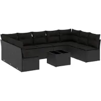 Syfax 10-tlg. Garten-Sofagarnitur mit Kissen Schwarz Poly Rattan
