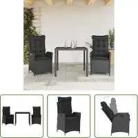 The Living Store 3-tlg. Garten-Essgruppe mit Kissen Schwarz Poly Rattan