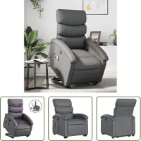 The Living Store Massagesessel mit Aufstehhilfe Grau Kunstleder