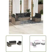 The Living Store 7-tlg. Garten-Sofagarnitur mit Kissen Grau Poly Rattan