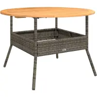 Syfax Gartentisch mit Holzplatte Grau Ø110x71 cm Poly Rattan