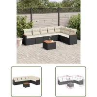 The Living Store 8-tlg. Garten-Sofagarnitur mit Kissen Schwarz Poly Rattan