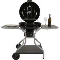 Mendler Grillwagen HWC-N16, Holzkohlegrill Kugelgrill Gartengrill mit Deckel drei Ablagen, Stahl Emaille 143x131x66cm schwarz