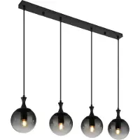 Globo Lighting Hängeleuchte Metall schwarz matt, Glaskugeln rauchfarben, Kabel PVC schwarz, Höhe kürzbar, LxBxH: 900x150x1300mm, exkl. 4x E27 ILLU 10W 230V