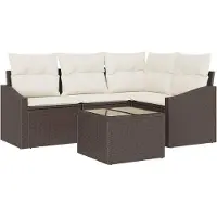 Syfax Gartensofa-set 5 stk. Braun und Creme Poly-Rattan