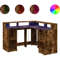 Syfax LED-Schreibtisch Räuchereiche 130x130x91 cm Holzwerkstoff