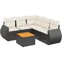 Syfax 6-tlg. Garten-Sofagarnitur mit Kissen Schwarz Poly Rattan