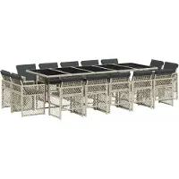 Syfax 15-tlg. Garten-Essgruppe mit Kissen Hellgrau Poly Rattan