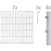 Alberts Doppelstabmattenzaun 8-6-8, Matten 2,50 m, Höhe 1,23 m, Länge 17,5 m, feuerverzinkt, Zaun als Komplettset, Pfosten mit Abdeckleiste 60x40 mm