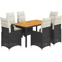Syfax 7-tlg. Garten-Bistro-Set mit Kissen Schwarz Poly Rattan