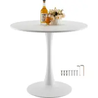 Vevor runder Esstisch Küchentisch Holztisch (80 cm / 113,4 kg belastbar) für 2–4 Personen, moderne Bürotische mit Säulenfuß im Tulpendesign, für Küche zu Hause Wohnzimmer, weiß (nur Tisch)