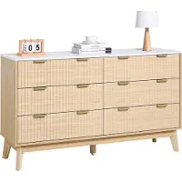 Vevor Kommode mit 6 geriffelten Schubladen & Schiebe- und Kippschutz, minimalistischer moderner Schubladenschrank (399 x 1372 x 813 mm) Organizer für Wohnzimmer Schlafzimmer Flur (helles Holz)